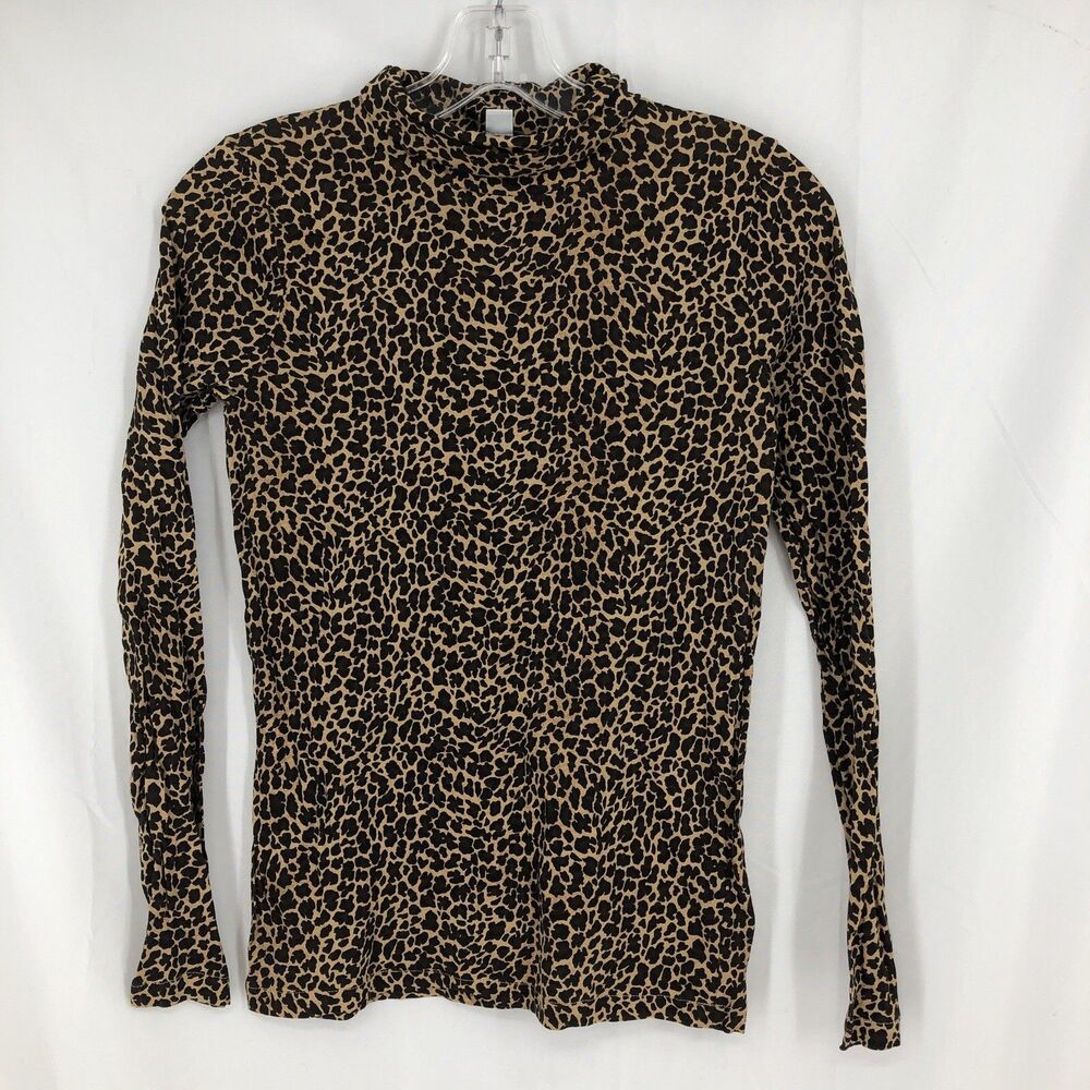 J. Crew Tissue Turtleneck Top Size XS Leopard Print Long Sleeve Cotton Women's
